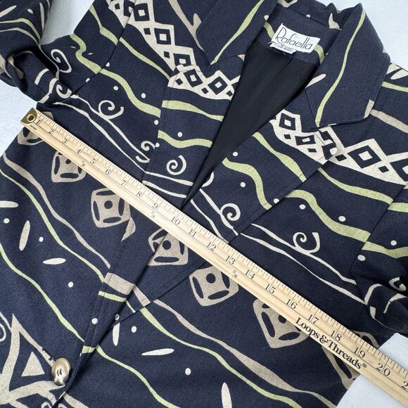 Vintage Rafaella Blazer Womens 8 Black Linen Cotton Southwestern Aztec Artsy 90s - Picture 14 of 16